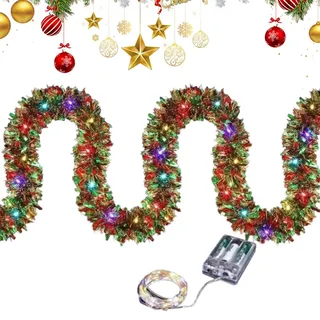 Yulokdwi Weihnachtsgirlande-LED-Licht,Weihnachtslametta-Girlandenlicht - 16,4 Fuß Weihnachts-Lametta-Girlande mit LED-Lichtern - Vorbeleuchtete Lichtstreifen, batteriebetrieben, gedrehte