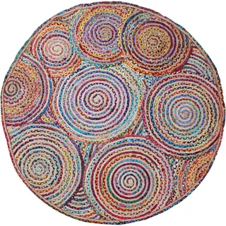CASAVANI Bohemian Chindi Baumwolle Runde Jute-Teppiche Handgefertigt Geflochten Outdoor Fußmatten Indisch Geflochten Bereich 90 x 90 cm (3 x 3 Fuß im Quadrat)