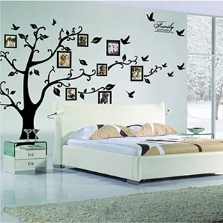 Kibi Wandtattoo, Baum, Foto, Sticker, Wohnzimmer, Heimdekoration, Wandaufkleber, Familien- und Wandaufkleber, Schriftzug groß, XXL, Wandaufkleber Baum + 8 Bilderrahmen
