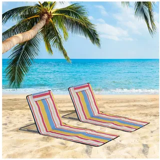 Outsunny Gartenliege Sonnenliege klappbar Strandliegen Verstellbarer Rückenlehne, Höhenverstellbare Strandmatratze mit Tragetasche, 2 St., Oxfordstoff, Bunt, 124 x 53 x 35-45 cm bunt