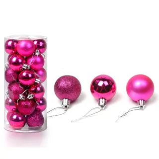 24 Stück Weihnachtskugeln Glänzend Glitzernd Matt Christbaumschmuck bis 4cm Rosa
