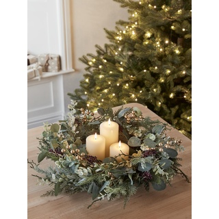 45cm Eukalyptus Weihnachtskranz mit TruGlow® LED Kerzen Adventskranz mit Kerzen Weihnachtskranz Tischkranz Weihnachten