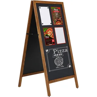 DISPLAY SALES Kundenstopper Holz 670 x 1270 mm wetterfest | magnetische Kreidetafel | Aufsteller aus dunklem Buchenholz | Magnettafel Plakatständer in XXL