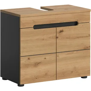 WELLTIME Waschbeckenunterschrank WELLTIME "REHAT, Breite 63 cm, 2 Türen, Einlegeboden, mit Siphonausschnitt", grau (basalt grau, artisan eiche nachbildung), B:63cm H:55cm T:34cm, FSC-zertifizierter Holzwerkstoff, Schränke, Waschbeckenunterschrank, 