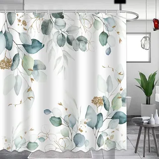 APROPHIC Duschvorhang 180x180 Duschvorhänge Eukalyptus Blättern Grün Wasserdichter Schnell Trocknender Abwaschbarer Duschvorhang Badewanne Stoff Bad Vorhang mit 12 Haken