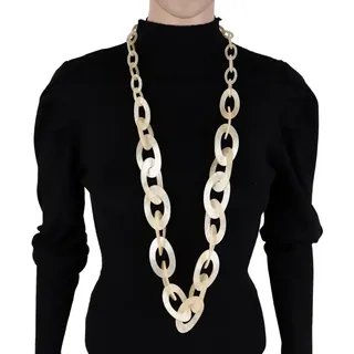 MIRROSI Lange Kette Damen Statement Halskette HARZ ca.95cm lang (perfekt für Pullover, Bluse, Shirt), Bunte Halskette beige