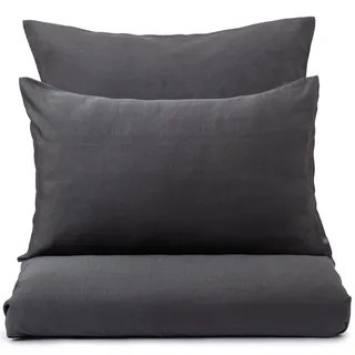 URBANARA Torreira Bettwäsche Set 200x200 cm + 2X 80x80 cm I 60% Leinen & 40% TencelTM LyocellTM Made in Portugal I Nachhaltig & Hochwertig Oeko Tex Standard 100 I mit Reißverschluss I Anthrazit