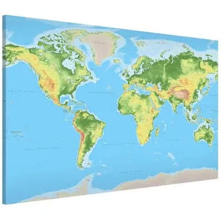 Bilderdepot24 Magnettafel Küche blau Physische Weltkarte, (1-tlg., Magnetboard Pinnwand für die Wand - metallische Tafel für Magnete), Magnetwand groß mit Motiv Büro Memoboard magnetisch Querformat blau 60 cm x 40 cm