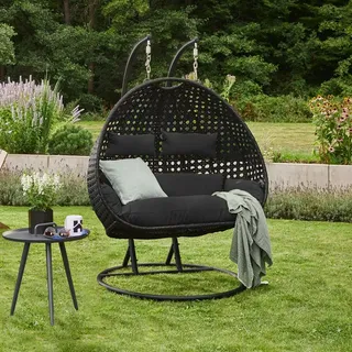 Home Deluxe GmbH HOME DELXUE - Polyrattan Hängesessel TWIN - nur Kissen, Farbe: Schwarz