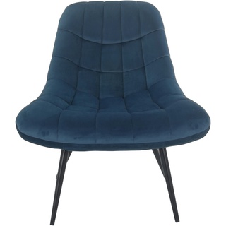 SalesFever Loungesessel mit XXL-Sitzfläche | Bezug Stoff in Samt-Optik | Gestell Metall schwarz | üppige Steppung | B 76 x T 87 x H 86 cm | blau