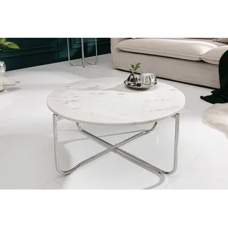 riess-ambiente Couchtisch NOBLE Ø65cm weiß/silber - Marmor, Metall, klappbar, handmade, rund (Einzelartikel, 1-St), abnehmbare Tischplatte & platzsparend - ideal für Wohn- und Esszimmer weiß