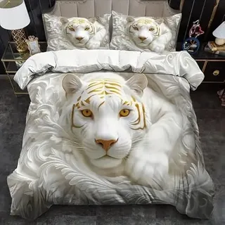 YZQGLHP Bettbezüge 135x200 Tiger, Bettwaesche Tier, Bettbezug Mikrofaser 3teilig, Bettwäsche Weich Atmungsaktiv und 2 Kissenbezüge 80x80 cm, mit Reißverschluss