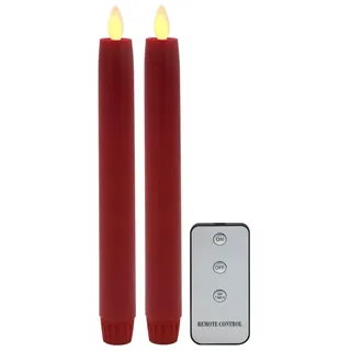 Tronje 2er Set LED Stabkerzen 24cm Rot 5h-Timer Kunstkerze Tafelkerze bewegliche flackernde Flamme Bruchsicher Windfest
