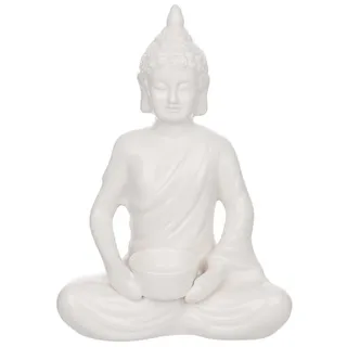 BUTLERS Teelichthalter BUDDHA Deko Statue mit Teelichhalter Höhe 29cm weiß