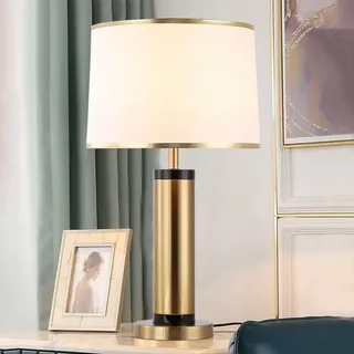 Mengjay Wohnzimmer Tischlampe mit Stoff Schirm Metall Lampenfuß,Schlafzimmer Nachttischlampe Dekorative Tischleuchte,E27 -Fassung,H52cm,Modernes Design im Vintage-Stil (White)