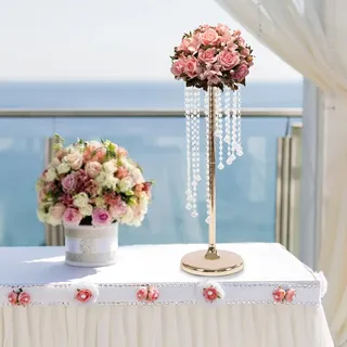 2 Stück Hochzeitszentrum, 70cm Hohe Goldene Kristallvase Dekoration, Für Bankettisch Dekoration, Hochzeitsblumen