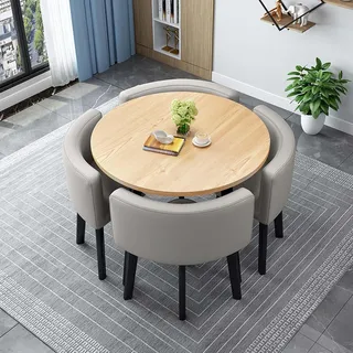 Generisch Runder Quadratischer Esstisch mit 4 Stühlen Küchentisch mit Stühlen Dining Table Set 4 Chairs für Essgruppe Küchen Besprechungstisch Essgruppe Küchentisch Klein Balkone,I,90cm/35.4in