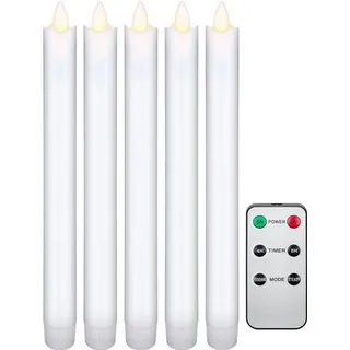 5er-Set weiße LED-Echtwachs-Stabkerzen inklusive Fernbedienung, die schöne und sichere Lichtlösung für Haus, Loggia, Bür