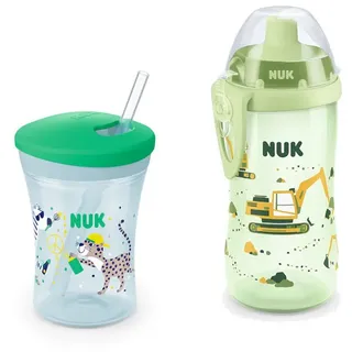NUK Babyflasche NUK Baby Trinkflasche/Becher Action Cup + Flexi Cup Vorteil Set grün
