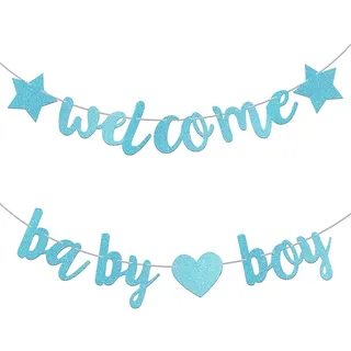 Welcome Baby Boy Deko, Willkommen Zuhause Girlande Baby Jungen, Blau Welcome Baby Girlande Deko, für Babyparty, Zuhause Empfang, Baby Shower, Kindergeburtstag Dekoration Junge