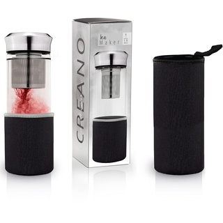 Creano Teebereiter Teamaker - Teeflasche to go aus Glas mit Sieb für losen Tee inkl. Neoprentasche | 400ml (Schwarz)