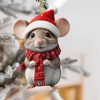 Weihnachtsmäuse Deko, Weihnachtsmaus-Ornament, Weihnachten Acryl Tier Decor, Weihnachten Baumschmuck Weihnachtsdekoration für Zuhause, Auto Lustige Weihnachtsbaum Dekoration (F)