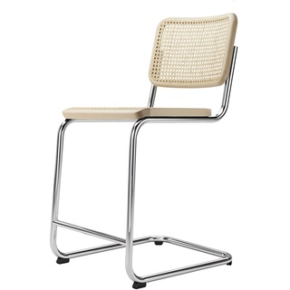 Thonet - S 32 VHT Barstuhl SH 64 cm, Chrom / Buche natur / Rohrgeflecht mit Stützgewebe