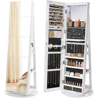 Songmics Schmuckschrank Berit 360 Grad Drehbar Weiß