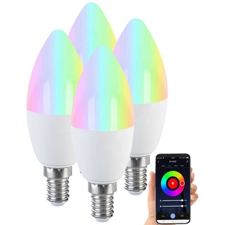 Luminea Home Control LED Lampen E14 dimmbar: 4er-Set LED-Kerzen E14, RGB-CCT, 5 W, 470 lm, ZigBee-kompatibel (LED-Lampen E14 warmweiß dimmbar, RGB LED Birnen, Einbaustrahler)