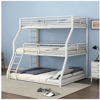 Ulife Etagenbett Dreifach-Etagenbett Eisenbett – 90x200 / 120x200 / 140x200 cm (1-St., Ohne Matratze), Metallgestell, für Kinder, Jugendliche & Erwachsene weiß