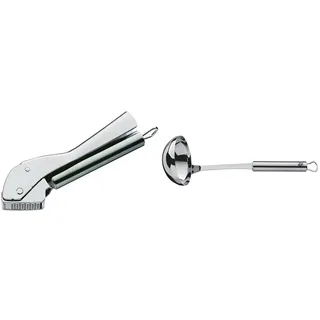 WMF Profi Plus Knoblauchpresse 17,5 cm, Cromargan Edelstahl, spülmaschinengeeignet & Profi Plus Suppenkelle 30 cm, Saucen-/ Schöpflöffel, Cromargan Edelstahl teilmattiert, spülmaschinengeeignet