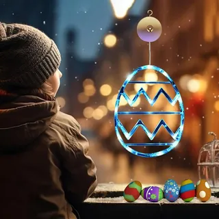 Youning Osterdeko LED Fenster Licht Ostereier zum Aufhängen Lichterkette mit Saugnapf Ostern Deko Fensterlichter Ostereier Hängende LED Lichterkette Fenster Deko für Draußen & Innen (1PC Blau)