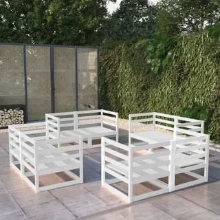 "2026 Promotion" 8-tlg. Garten-Lounge-Set - Sitzgruppe - Weiß Massivholz Kiefer - Gartenmöbelset CC4009 - Weiß