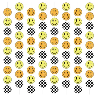 Whaline 8 Stück One Happy Dude 1. Geburtstag Dekorationen Lächeln Gesicht Plaid Girlanden Gelb Orange Weiß Schwarz Hängende Banner für Geburtstagsparty Hintergrund Dekor Zubehör, 170 cm