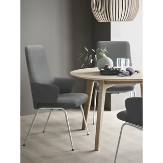 Polsterstuhl STRESSLESS "Laurel", grau (grau batick, chrom glänzend), B:58cm H:105cm T:60cm, Leder BATICK: BATICK ist ein leicht korrigiertes, durchgefärbtes und genarbtes Möbelleder, bei dem die meisten Unebenheiten und Spuren in der Regel entfernt wurden., Stühle, Polsterstuhl, High Back mit Armlehne, Größe L, mit Beinen aus Stahl in Chrom