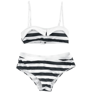 Pussy Deluxe - Rockabilly Bikini-Set - Big Party Stripes Bikini - XS bis XXL - für Damen - Größe XS - schwarz/weiß - XS