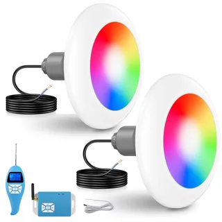 LyLmLe LED Poolscheinwerfer mit Außengewinde 2", 25W RGB Poolbeleuchtung mit Controller & Fernbedienung, 1000lm, Ø242mm, 12VAC Pool Lampe für GFK Fertigbecken Aufstellbecken Holzpool, 2er-Set