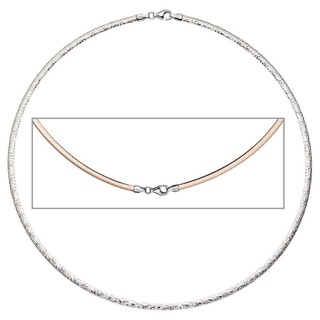 Schmuck Krone Silberkette 3mm Wende-Omegareif Halsreif Collier aus 925 Silber mit Muster rotvergoldet 45cm
