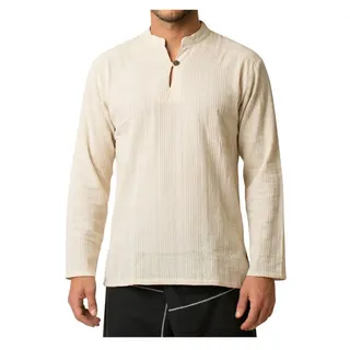 PANASIAM Langarmhemd Fischerhemd Herren - Fisherman Shirt aus 100% Baumwolle ohne Kragen Leichtes Sommerhemd mit Henley Ausschnitt auch als Mittelalterhemd beige M