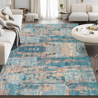 Taidianolp Teppich Wohnzimmer Deko,Blue,200 x 300 cm,Petrolblau, Hellblau, Rot-Grau, Orange-Gelb Modern,Wohnzimmerteppich Waschbar Kurzflor Teppiche groß Schlafzimmer
