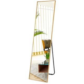 SensaHome Ganzkörperspiegel - Minimalistischer Design-Wandspiegel - Stehender Rechteckspiegel mit Metallrahmen - Gold - Modern - Ankleidespiegel/Badezimmerspiegel - 39x156x4 cm