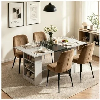 OYRREU Esstisch mit integriertem Stauraum, Abstelltisch Betongrau & Marmor-Optik (Wohnzimmer- Esszimmertisch 1-St., Tisch mit Ablagefächern, Arbeitstisch, groß), Büro, Salon, modern, 140x80x76cm, OTTO’S CHOICE
