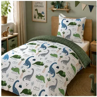Familando Kinderbettwäsche Dinosaurier 135x200 80x80 cm Dino Bettwäsche 100% Baumwolle, Renforcé, 2 teilig, Bettwäsche mit liebevollem Motiv für Mädchen und Jungen bunt