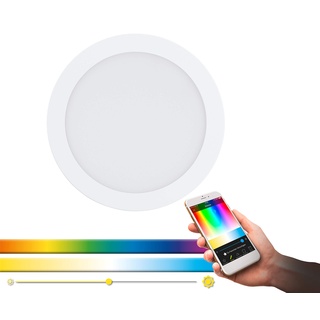 EGLO connect LED Einbauleuchte Fueva-C, Smart Home Einbaulampe, Material: Metallguss, Kunststoff, Farbe: Weiß, Ø: 22,5 cm, dimmbar, Weißtöne und Farben einstellbar