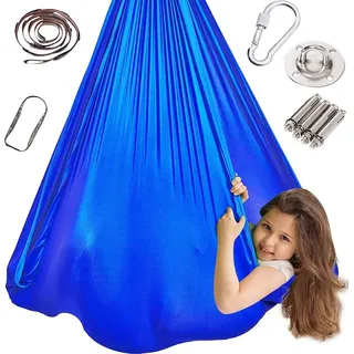 Hängematte, Therapieschaukel für Kinder, Sensorische Schaukel für Autismus SPD ADHS, Kuschelschaukel für drinnen und draußen, Blau - Blau