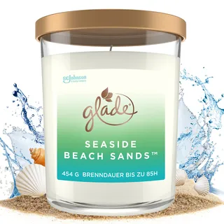 Glade Extra Große Duftkerze im Glas, Geschenk, Seaside Beach Sands, 454g, Lange Brenndauer bis zu 85 Std.