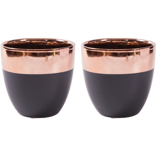 Jinfa 2er-Set Keramik Übertöpfe Blumentöpfe Ton Vase für den Innenbereich | Mattschwarz mit goldenem Finish | Durchmesser 13,5 cm x H 13 cm