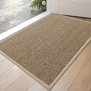 DEXI Fußmatte Innen 60 x 90 cm, rutschfest und Saugstark, Beige | Gewebte Oberfläche, Schmutzfangmatte, Gummirücken, Pflegeleicht, Dünn Türmatte Für Haustür, Flur & Küche