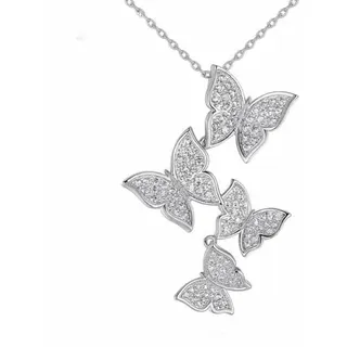 XINGNIAO Echt 925 Sterling Silber Lange Zirkon Schmetterling Halsketten Anhänger Mode Sterling Silber Schmuck Statement Kette Halskette für Frauen Damen Mädchen Geschenke
