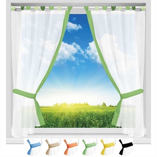 Vorhang, Arsvita, Schlaufen, transparent, Gardinenset Schlaufenschal, inkl. Raffhalter, 140 x 120 (B x L), Küchengardine im Landhausstil grün